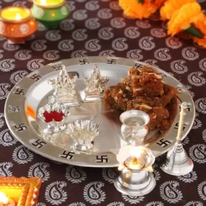 p silver thali laxmi ganesh with sweets m
